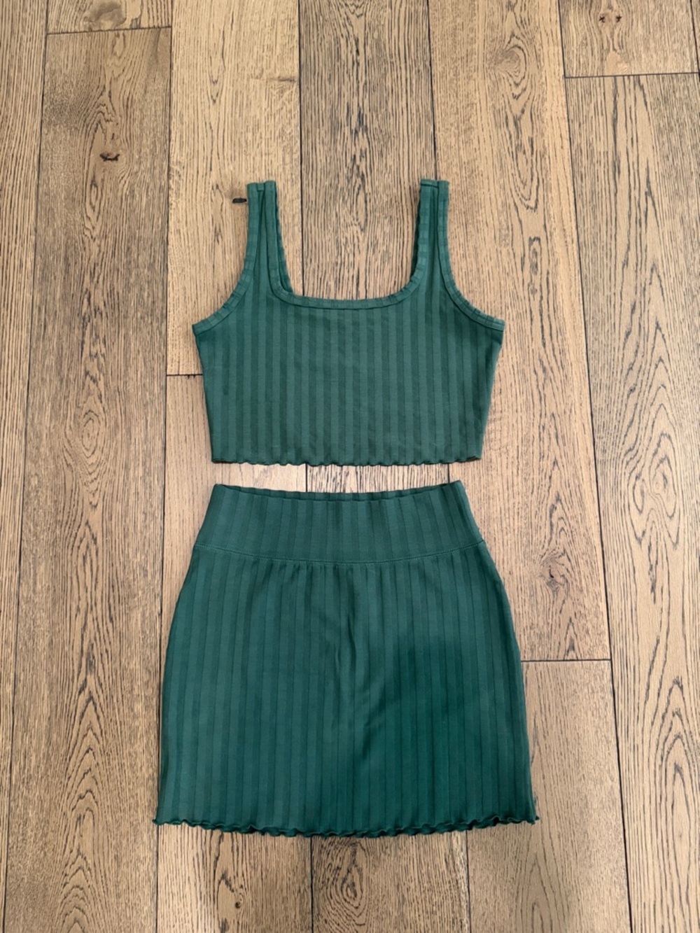 Offline by Aerie Green Ribbed Tank Crop & Skirt Set - size small